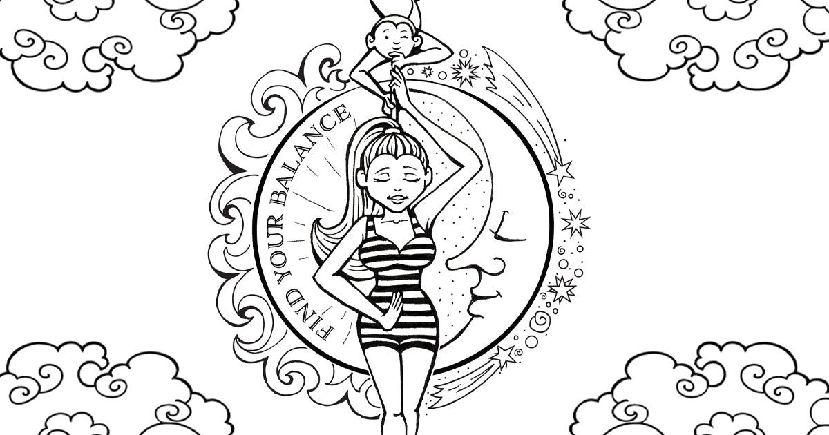 Hand-drawn blog banner on finding your balance — a mindful practice for restoring calm through creative flow.