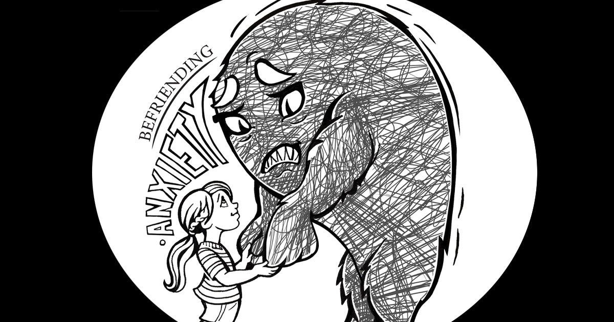 Hand-drawn blog banner on befriending anxiety — a gentle mindfulness practice for turning fear into understanding.