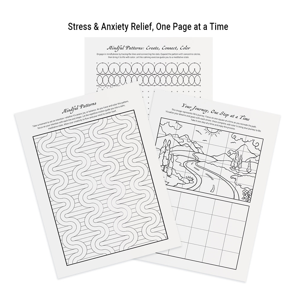 Mindful pattern and guided activity pages from the Color Your Mind coloring book, one page at a time.