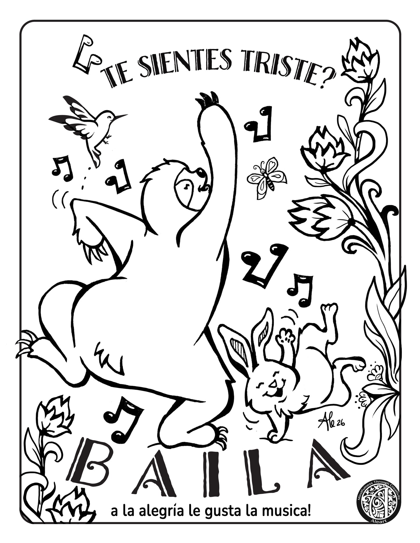¿Te sientes triste? Baila. ¡A la alegría le gusta la música! Free Printable Coloring Page