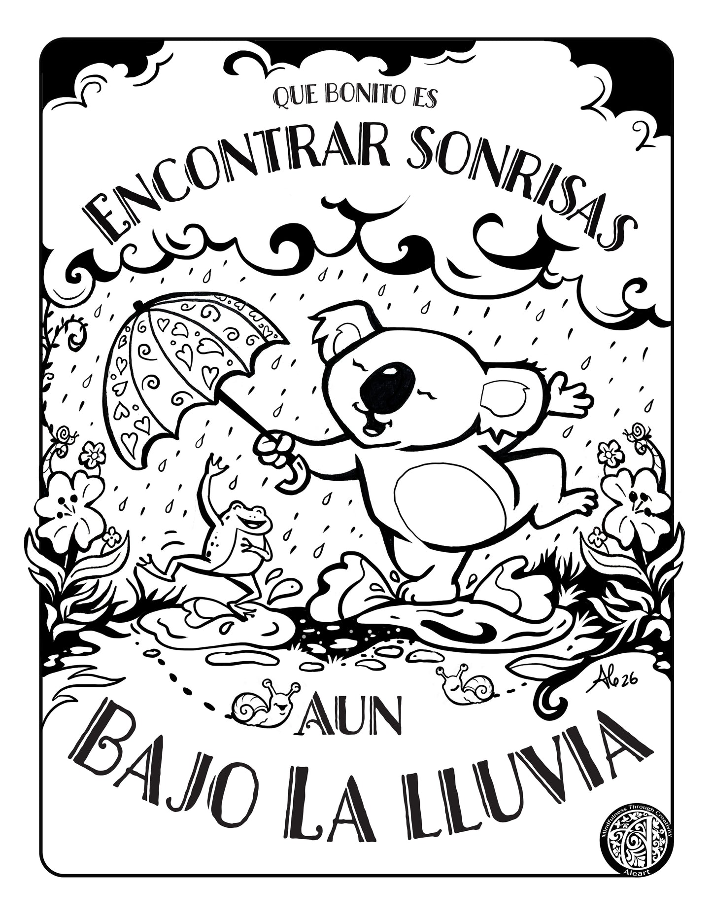 Que bonito es encontrar sonrisas aun bajo la lluvia. Free Printable Coloring Page