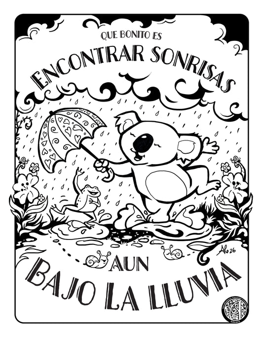 Que bonito es encontrar sonrisas aun bajo la lluvia. Free Printable Coloring Page
