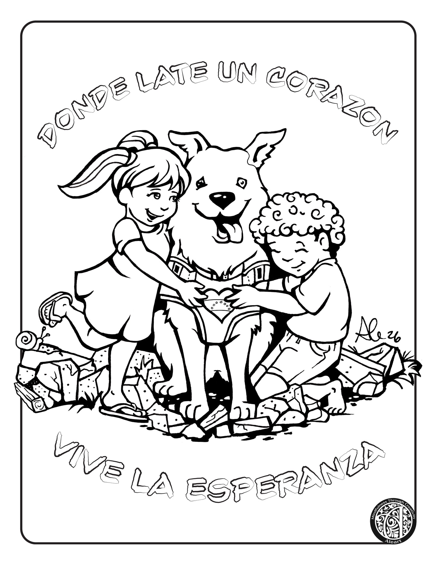Donde late un corazón, vive la esperanza. Free Printable Coloring Page