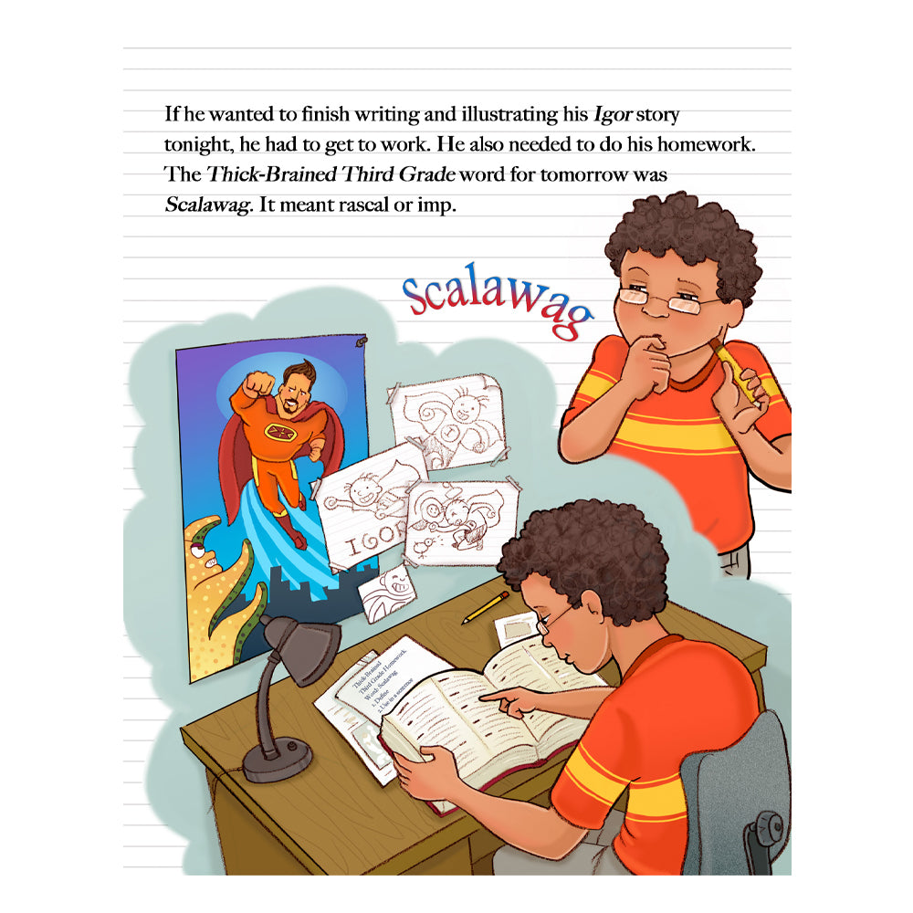 Interior illustration from 'Mason and Invincible Igor' — hand-drawn children's book art by Ale Artigas.