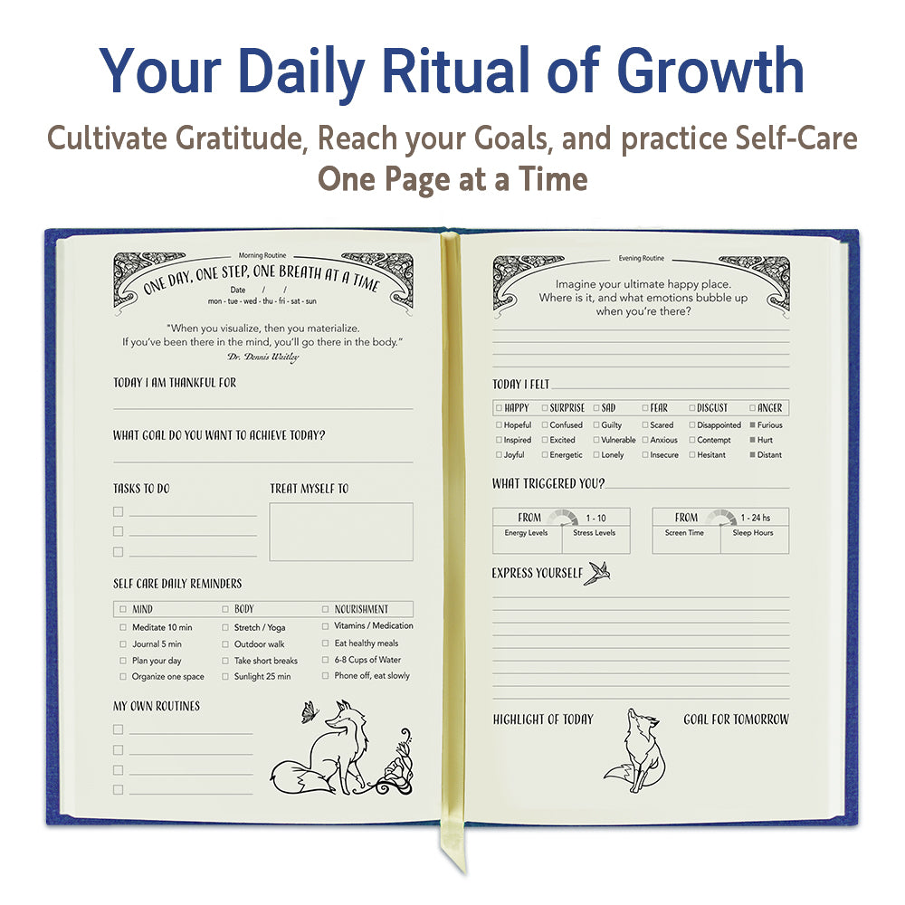 Calming blue journal to help reduce anxiety, clear your mind, and find focus.