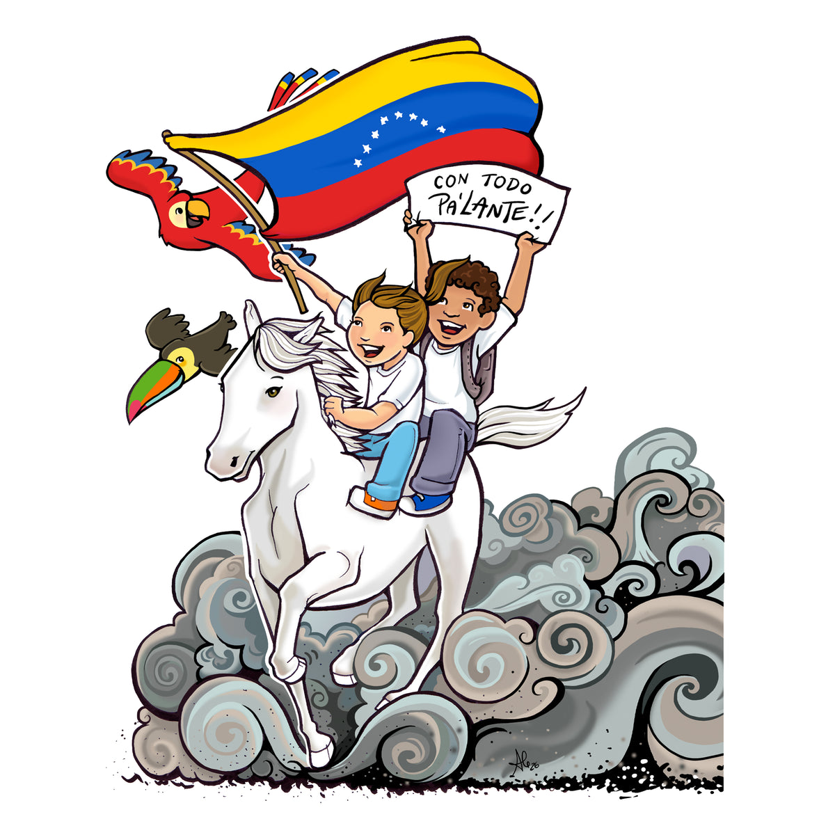'Con todo Pa'lante' print detail — hand-drawn illustration for the Hope for Venezuela collaboration.