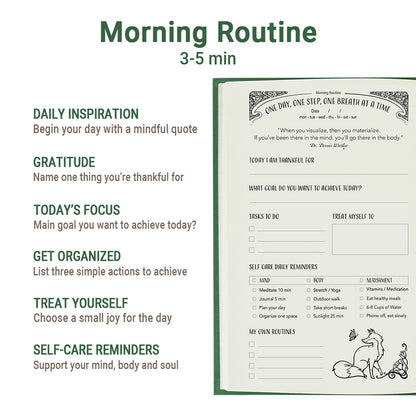 Green journal with mindfulness prompts and exercises to inspire personal growth and self-awareness.