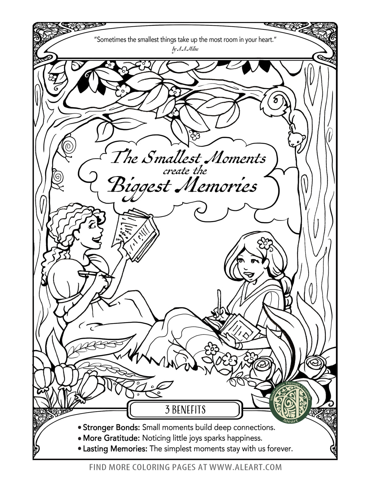 'Little Moments' hand-drawn coloring page for adults — a mindful pause to notice everyday gratitude.