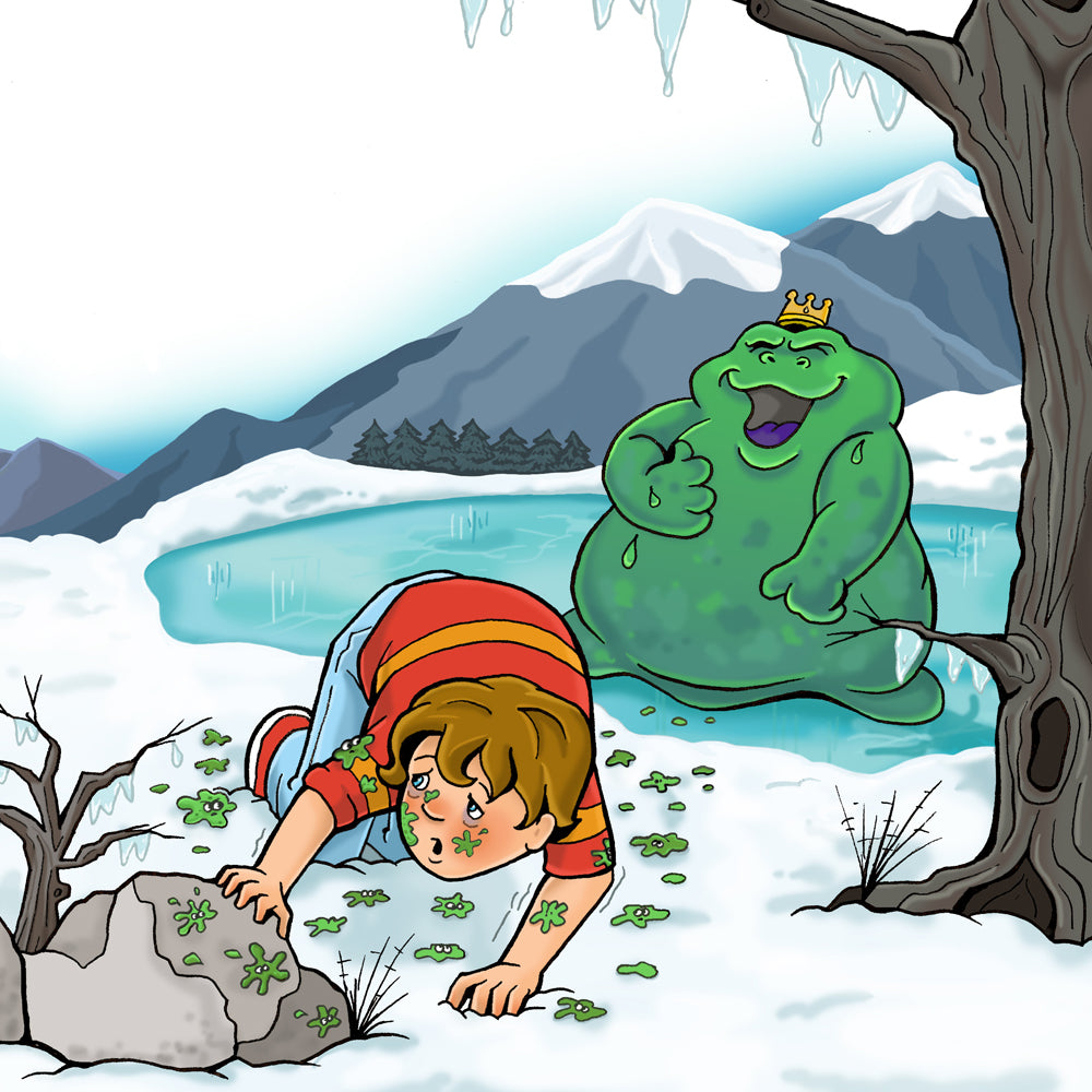 Interior illustration from 'Oskar and the Sneeze Blobs' — hand-drawn children's book art by Ale Artigas.