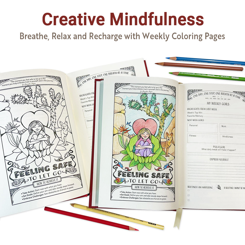 Red journal to track self-care goals and build emotional strength.