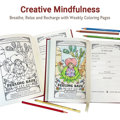 Red journal to track self-care goals and build emotional strength.
