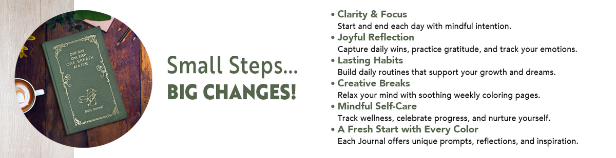 Small Steps, Big Changes: the Aleart daily journal offers clarity and focus, joyful reflection, lasting habits, creative breaks, mindful self-care and a fresh start with every color.