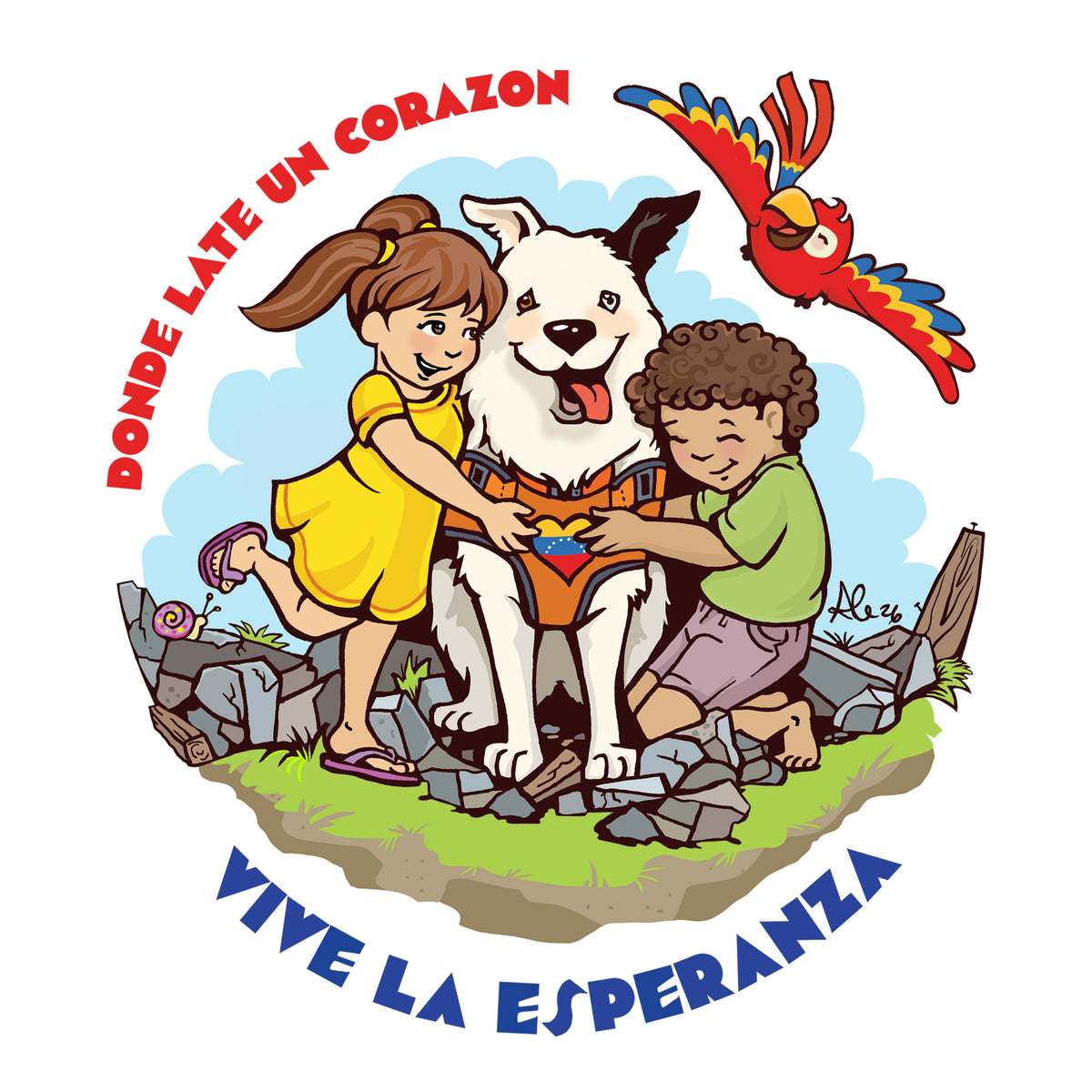Detail view of 'Donde late un corazón' hand-drawn art print supporting Hope for Venezuela.